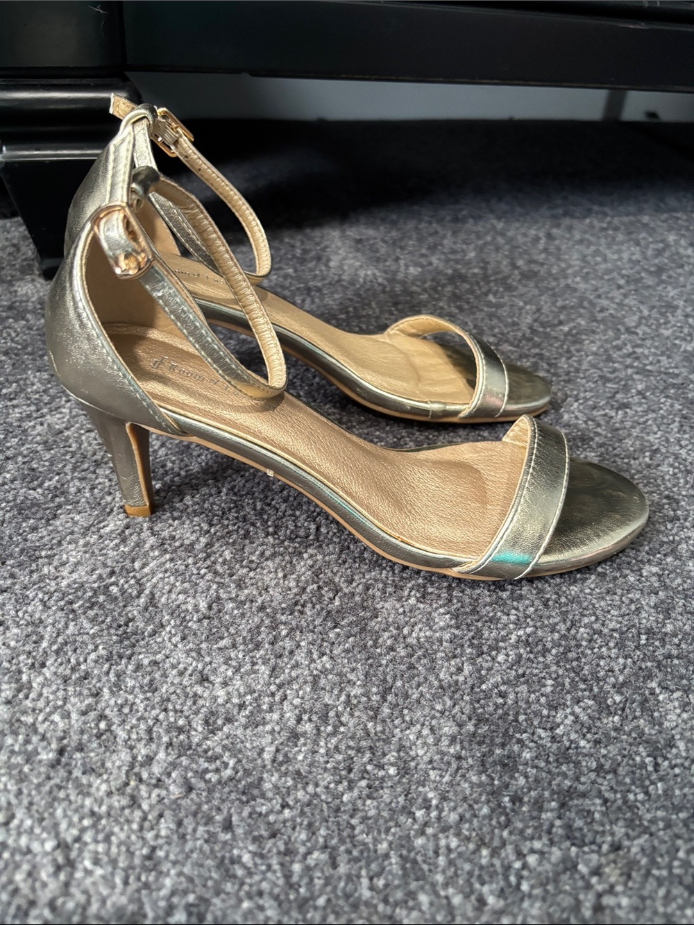 Gold open toe heels with ankle strap